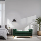 Elegant Upholstered Bench,Ottoman with Wood Legs & Bolster Pillows