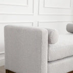 Elegant Upholstered Bench,Ottoman with Wood Legs & Bolster Pillows