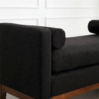 Elegant Upholstered Bench,Ottoman with Wood Legs & Bolster Pillows