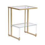 Golden Side Table, 2-Tier Acrylic Glass End Table for Dining Room, Living Room, Kitchen, Hallway