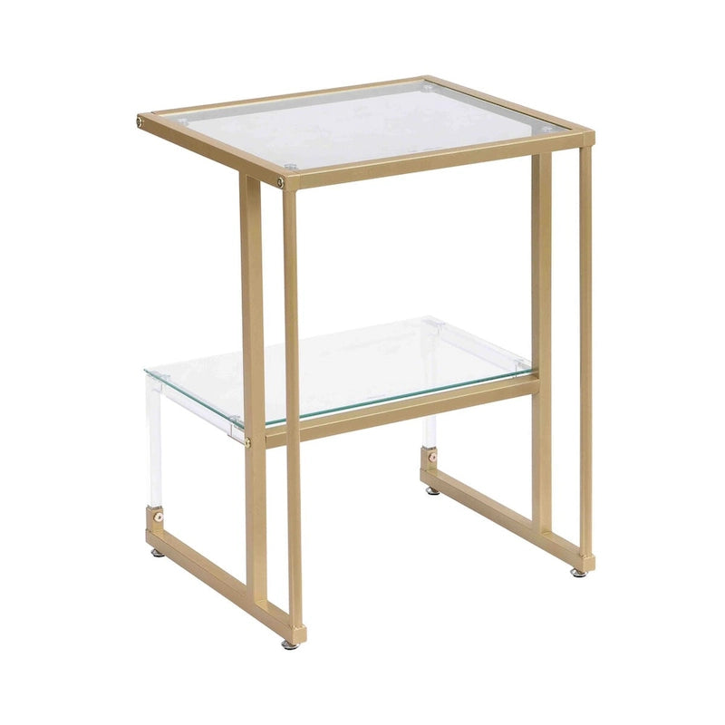 Golden Side Table, 2-Tier Acrylic Glass End Table for Dining Room, Living Room, Kitchen, Hallway