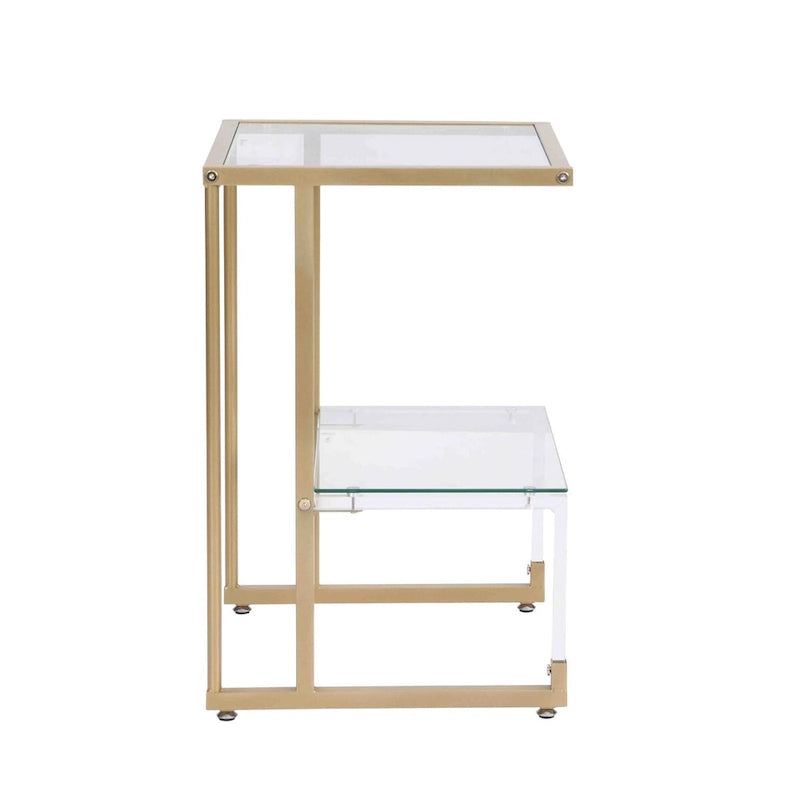 Golden Side Table, 2-Tier Acrylic Glass End Table for Dining Room, Living Room, Kitchen, Hallway