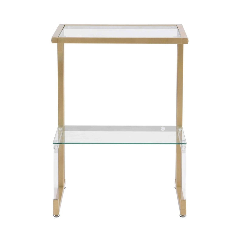 Golden Side Table, 2-Tier Acrylic Glass End Table for Dining Room, Living Room, Kitchen, Hallway