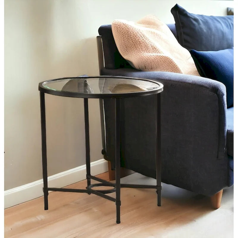 HomeRoots 25  Black And Clear Glass Oval End Table - 25x21x24.75