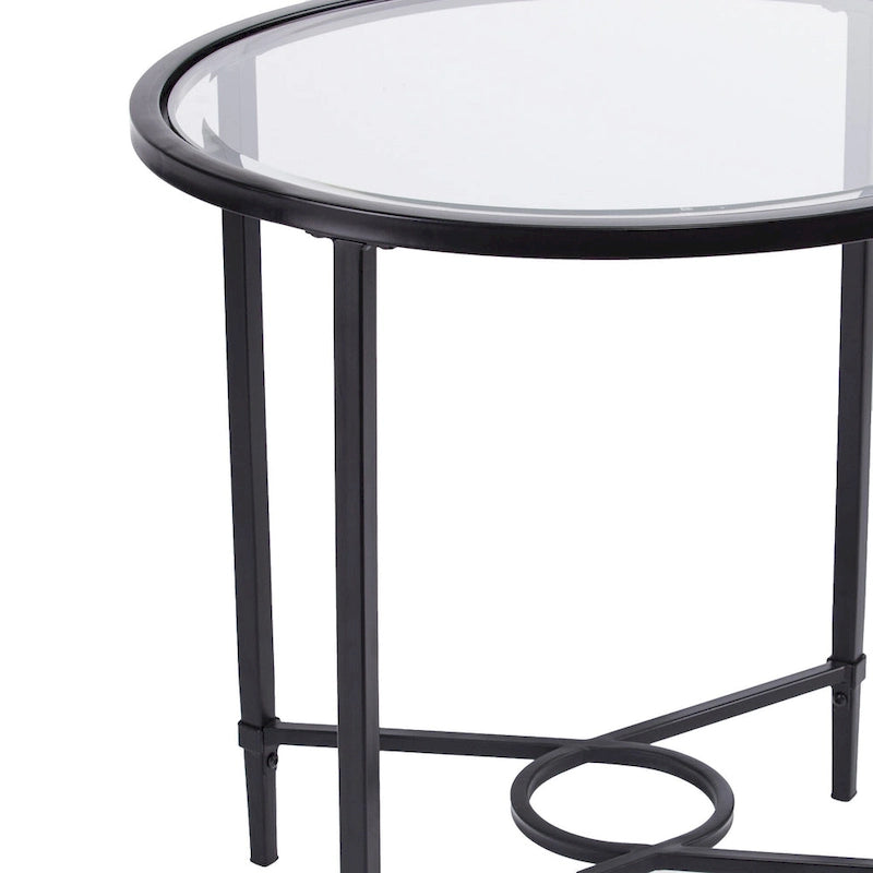 HomeRoots 25  Black And Clear Glass Oval End Table - 25x21x24.75