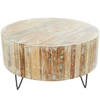 Mango Wood Handmade Distressed Coffee Table or Accent Table with Black Metal Hairpin Legs - Brown - Roche River Decor
