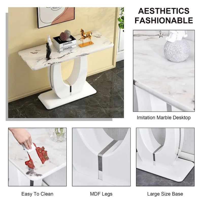 Modern Simple Glossy White Rectangular Counter Bar Table 47.24  x 18.11  x 29.52  For Living Room Bedroom Bedside Entrance House