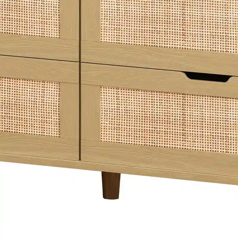 Grondin Bohemian Style 6 Rattan Drawers Sideboard Buffet Kitchen Storage Cabinet with Adjustable LED Lights and Power Outlet