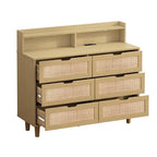 Grondin Bohemian Style 6 Rattan Drawers Sideboard Buffet Kitchen Storage Cabinet with Adjustable LED Lights and Power Outlet