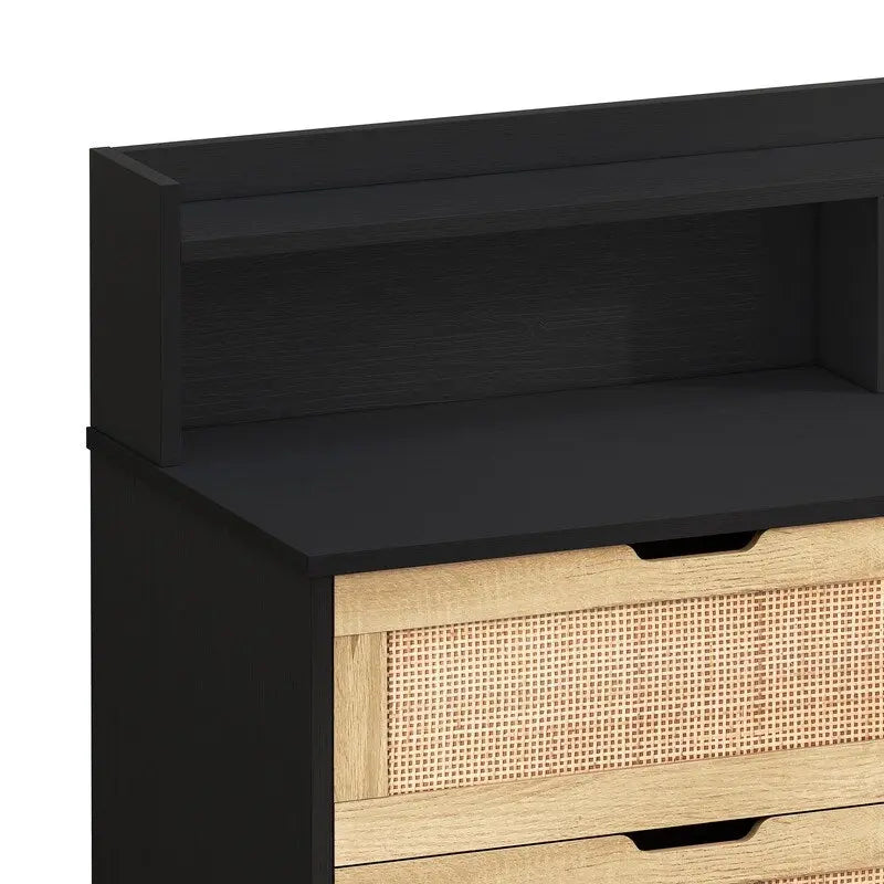 Grondin Bohemian Style 6 Rattan Drawers Sideboard Buffet Kitchen Storage Cabinet with Adjustable LED Lights and Power Outlet