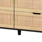 Grondin Bohemian Style 6 Rattan Drawers Sideboard Buffet Kitchen Storage Cabinet with Adjustable LED Lights and Power Outlet