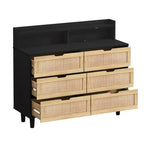 Grondin Bohemian Style 6 Rattan Drawers Sideboard Buffet Kitchen Storage Cabinet with Adjustable LED Lights and Power Outlet