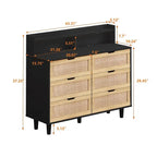 Grondin Bohemian Style 6 Rattan Drawers Sideboard Buffet Kitchen Storage Cabinet with Adjustable LED Lights and Power Outlet