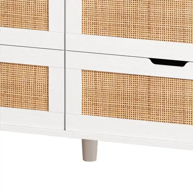 Grondin Bohemian Style 6 Rattan Drawers Sideboard Buffet Kitchen Storage Cabinet with Adjustable LED Lights and Power Outlet