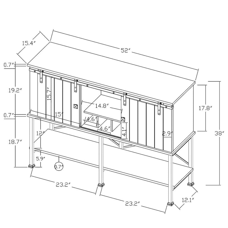 52 inch Wine Cabinet with Barn Door & Adjustable Shelves - 52  W x 38  D x 15.5  H