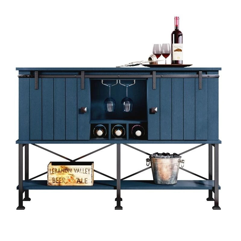 52 inch Wine Cabinet with Barn Door & Adjustable Shelves - 52  W x 38  D x 15.5  H