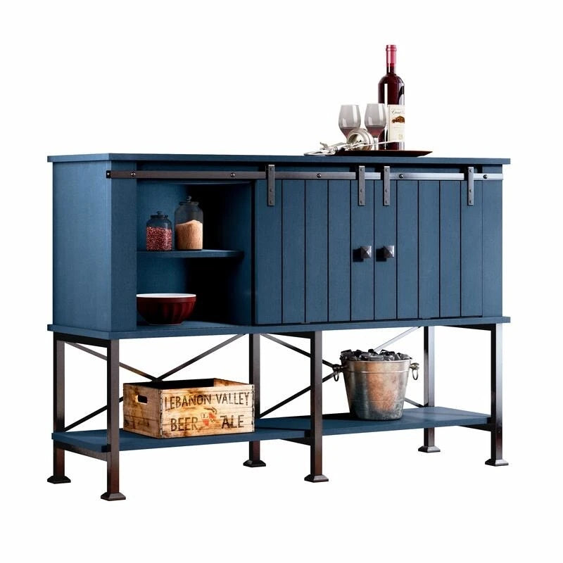 52 inch Wine Cabinet with Barn Door & Adjustable Shelves - 52  W x 38  D x 15.5  H