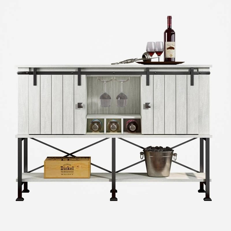 52 inch Wine Cabinet with Barn Door & Adjustable Shelves - 52  W x 38  D x 15.5  H