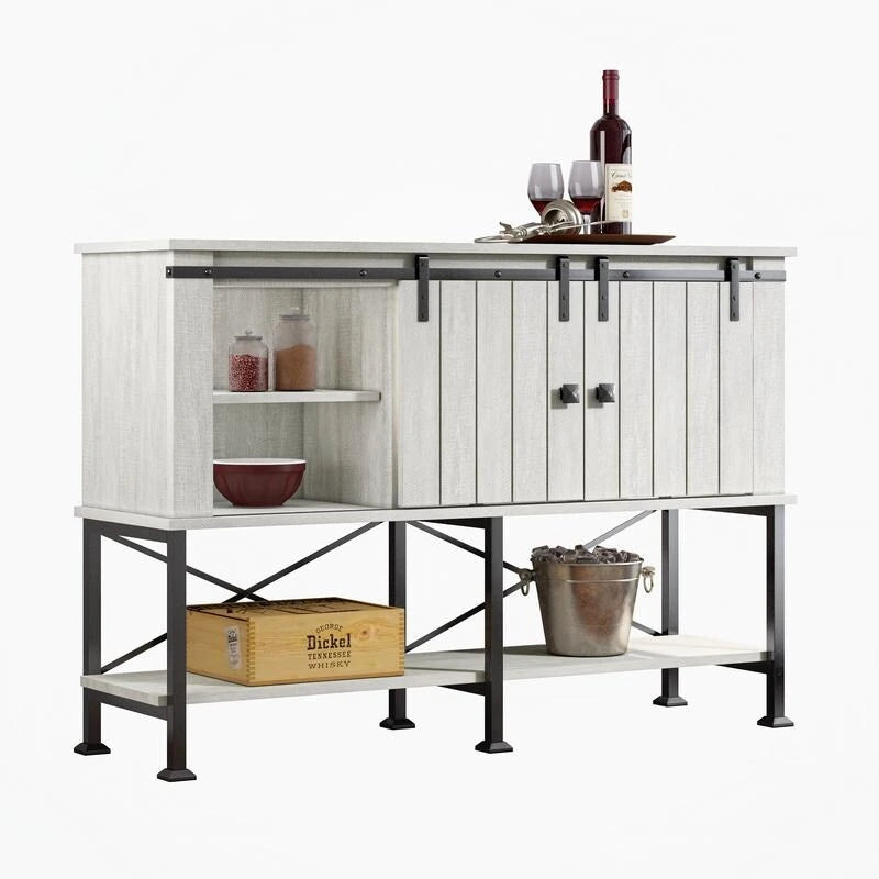 52 inch Wine Cabinet with Barn Door & Adjustable Shelves - 52  W x 38  D x 15.5  H