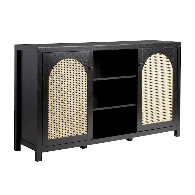 Transitional 58  2-Door Sideboard with Arched Rattan Panels for Living Room, Bedroom and Office