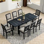 9 Pieces Extendable Dining Table Set with 24inch Removable Leaf , 6 Upholstered Armless Dining Chairs and 2 Padded Arm Chairs