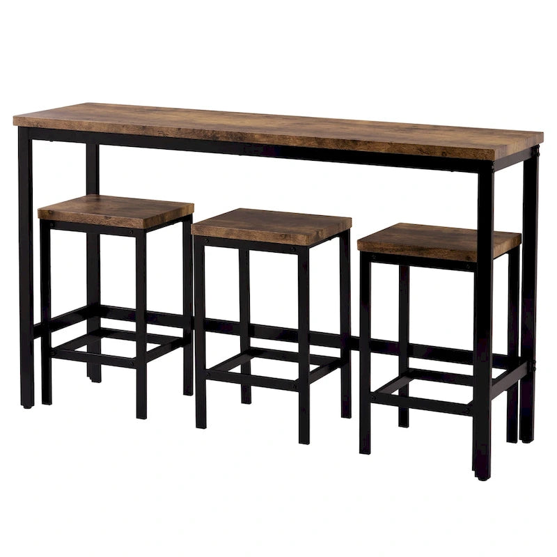 Counter Height Extra Long Dining Table Set with 3 Stools Pub Kitchen Set Side Table with Footrest
