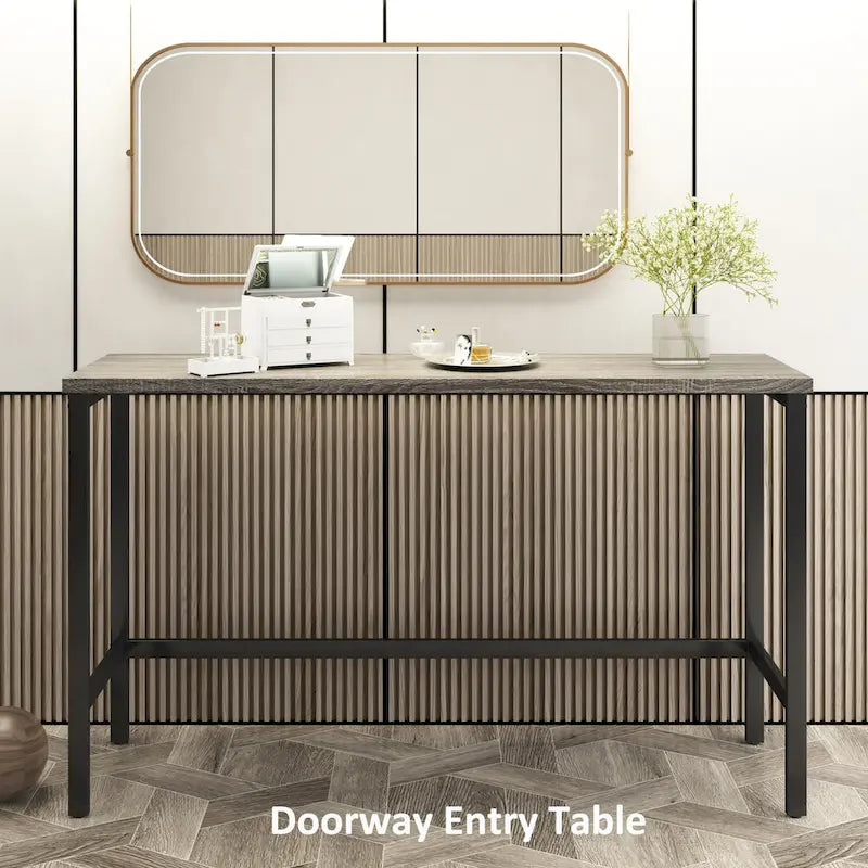 Counter Height Extra Long Dining Table Set with 3 Stools Pub Kitchen Set Side Table with Footrest