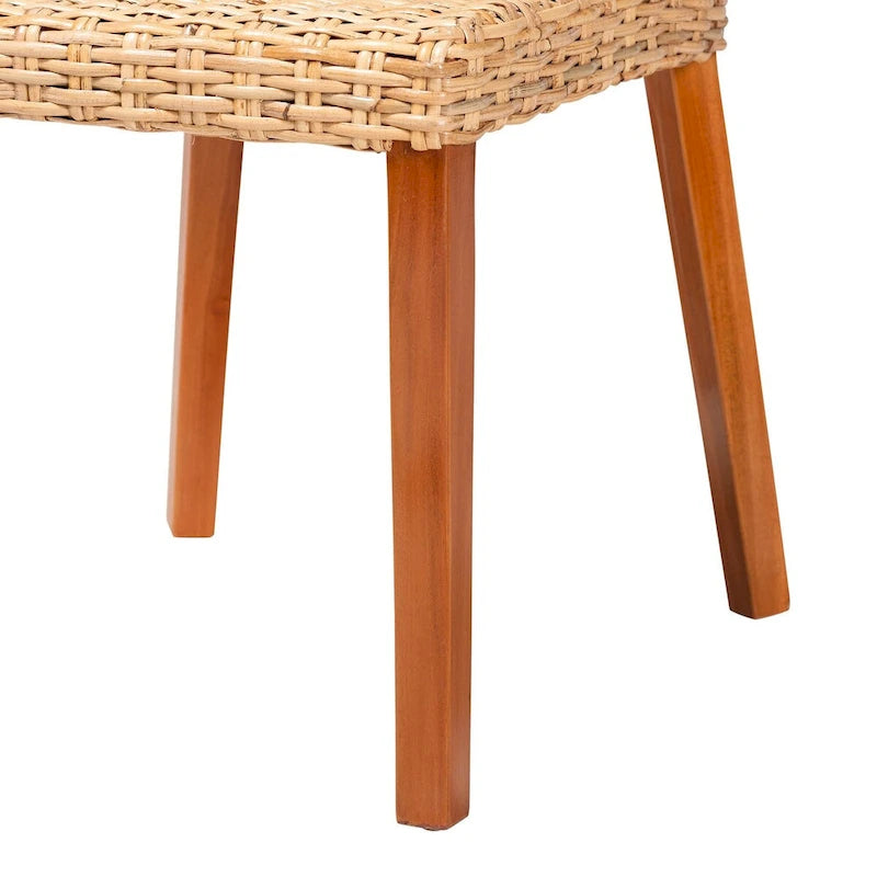 bali & pari Rowen Bohemian Light Honey Kubu Rattan and Mahogany Wood Dining Chair