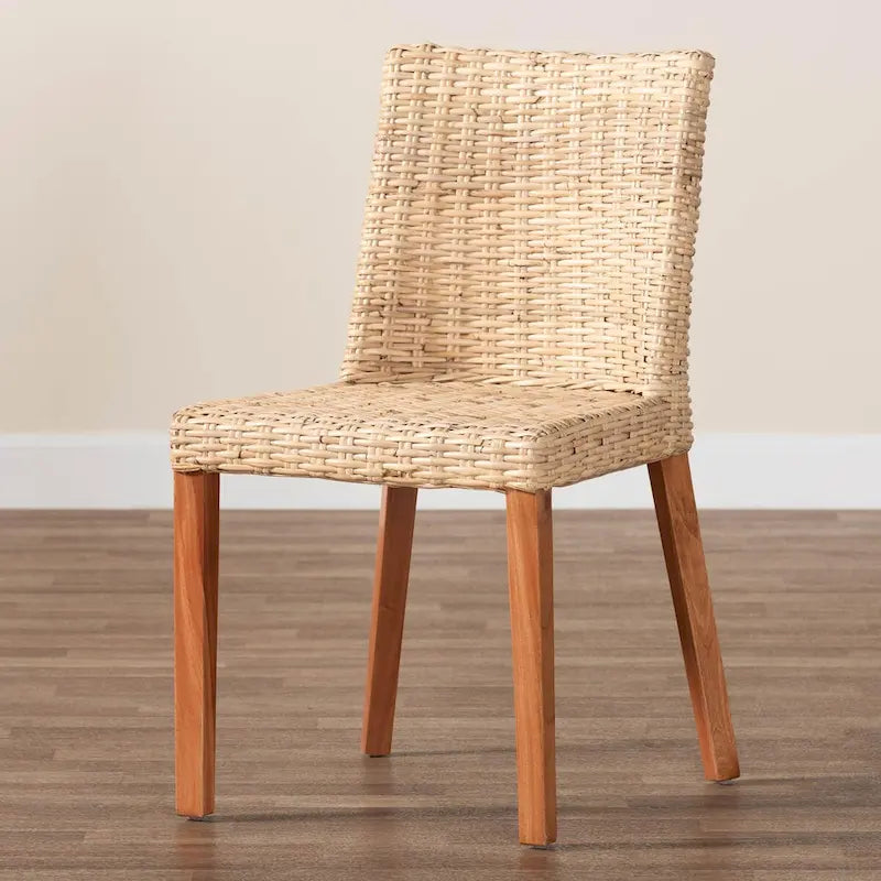 bali & pari Rowen Bohemian Light Honey Kubu Rattan and Mahogany Wood Dining Chair