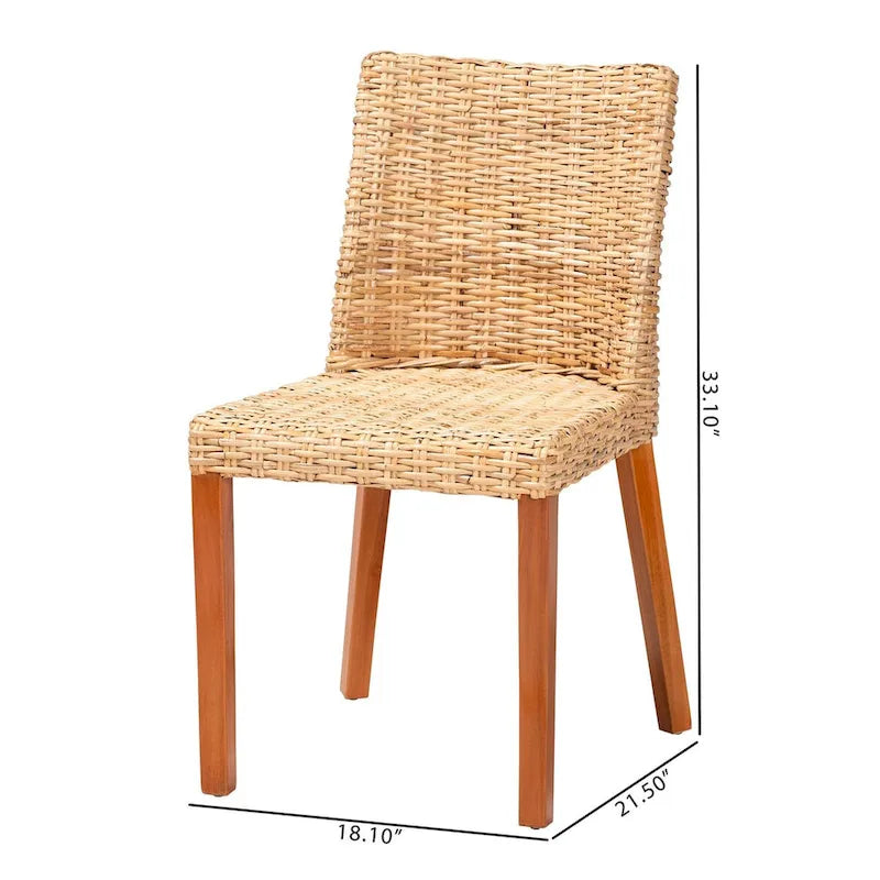 bali & pari Rowen Bohemian Light Honey Kubu Rattan and Mahogany Wood Dining Chair