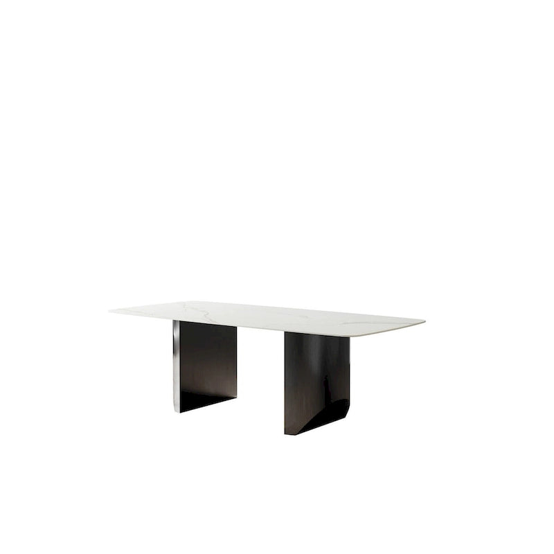 Lesly White 62.99 in. With Black Pedestal Dining Table (6 Seats) - 62.99 D31.49 W29.52 H