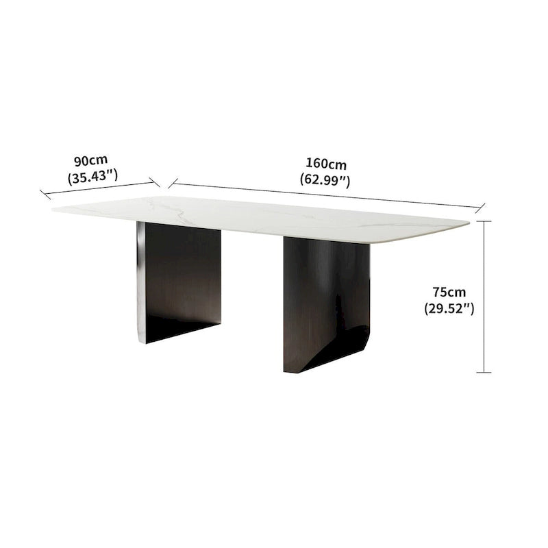 Lesly White 62.99 in. With Black Pedestal Dining Table (6 Seats) - 62.99 D31.49 W29.52 H