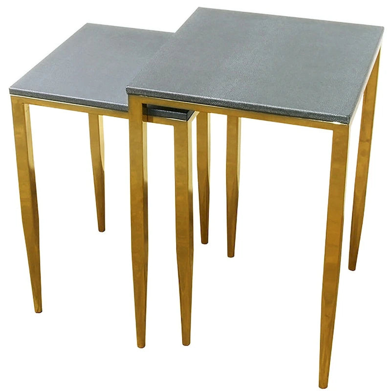 Wrightwood Nesting Tables, Faux Shagreen with Gold Metal, 2 Piece Set