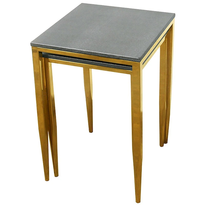 Wrightwood Nesting Tables, Faux Shagreen with Gold Metal, 2 Piece Set