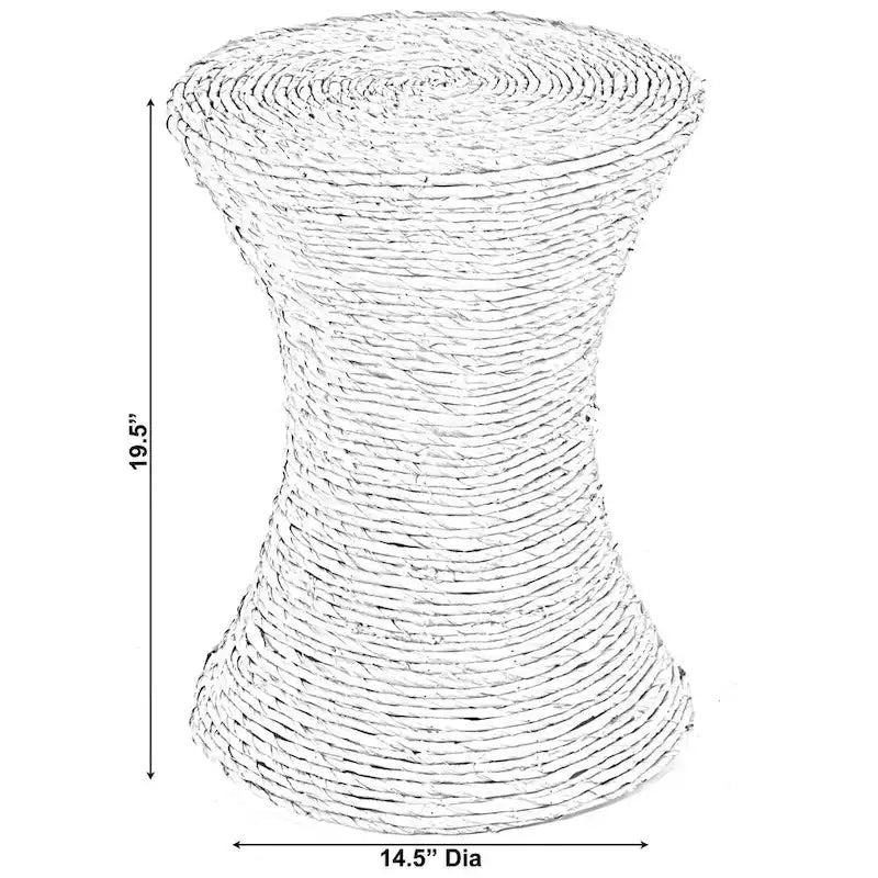 Decorative Round Wicker Side Table Hourglass Shape Accent Coffee Table