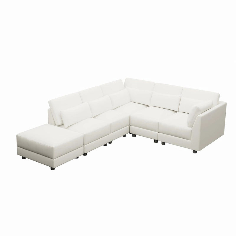 SUGIFT 5 Piece Versatile Linen Fabric Modular Sectional Sofa Set