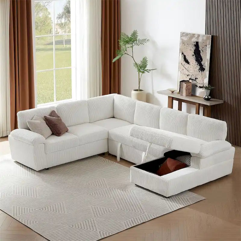 Oversized Modular Corduroy Upholstered Storage Sectional Sofa