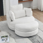 39 W Oversized Swivel Chair,moon storage ottoman,Loveseat Circle Swivel Barrel Chairs Cuddle Sofa Lounger Armchair,4 Pillows
