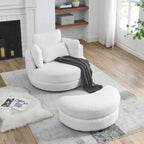 39 W Oversized Swivel Chair,moon storage ottoman,Loveseat Circle Swivel Barrel Chairs Cuddle Sofa Lounger Armchair,4 Pillows