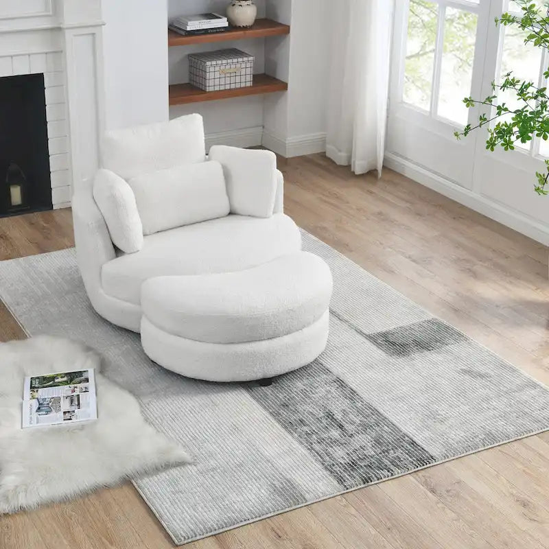 39 W Oversized Swivel Chair,moon storage ottoman,Loveseat Circle Swivel Barrel Chairs Cuddle Sofa Lounger Armchair,4 Pillows