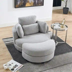 39 W Oversized Swivel Chair,moon storage ottoman,Loveseat Circle Swivel Barrel Chairs Cuddle Sofa Lounger Armchair,4 Pillows