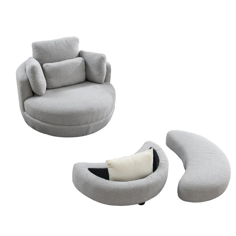 39 W Oversized Swivel Chair,moon storage ottoman,Loveseat Circle Swivel Barrel Chairs Cuddle Sofa Lounger Armchair,4 Pillows