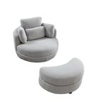 39 W Oversized Swivel Chair,moon storage ottoman,Loveseat Circle Swivel Barrel Chairs Cuddle Sofa Lounger Armchair,4 Pillows