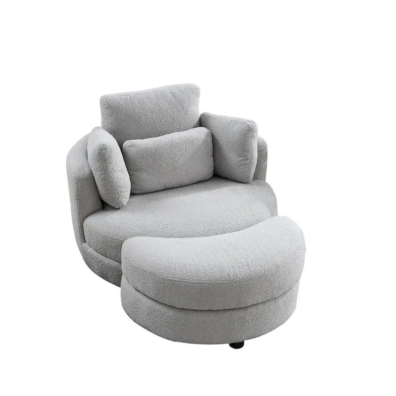 39 W Oversized Swivel Chair,moon storage ottoman,Loveseat Circle Swivel Barrel Chairs Cuddle Sofa Lounger Armchair,4 Pillows