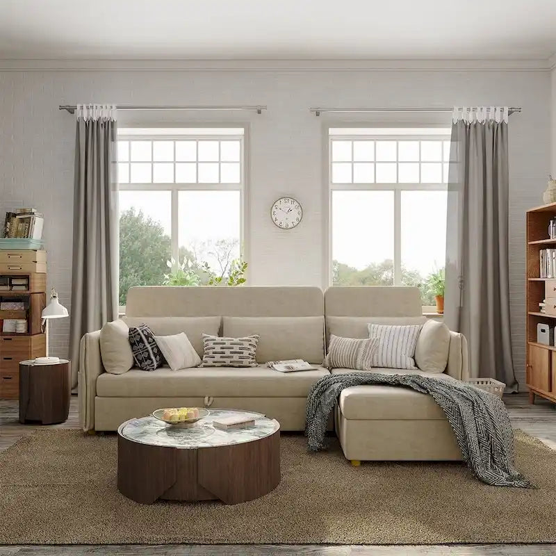 98.43  Modern Minimalist  L  Shape Sofa BedAnti-scratch and Water-proof, Solid Wood Frame