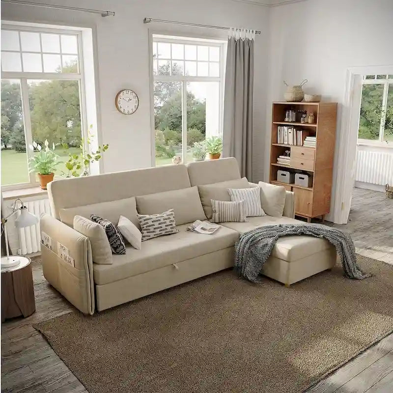 98.43  Modern Minimalist  L  Shape Sofa BedAnti-scratch and Water-proof, Solid Wood Frame