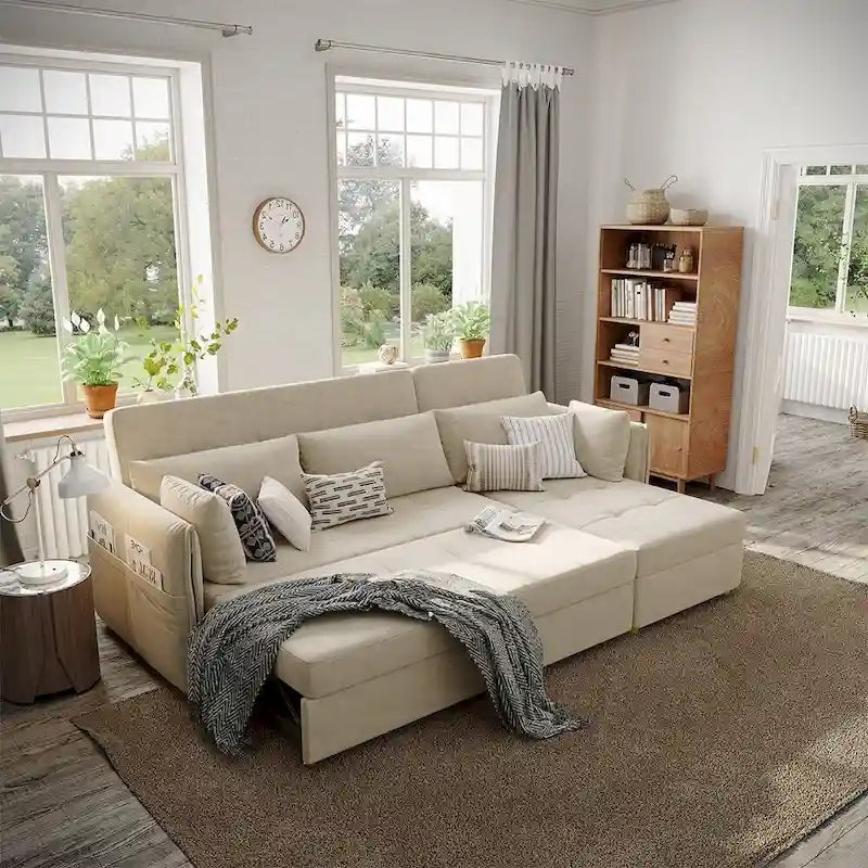 98.43  Modern Minimalist  L  Shape Sofa BedAnti-scratch and Water-proof, Solid Wood Frame