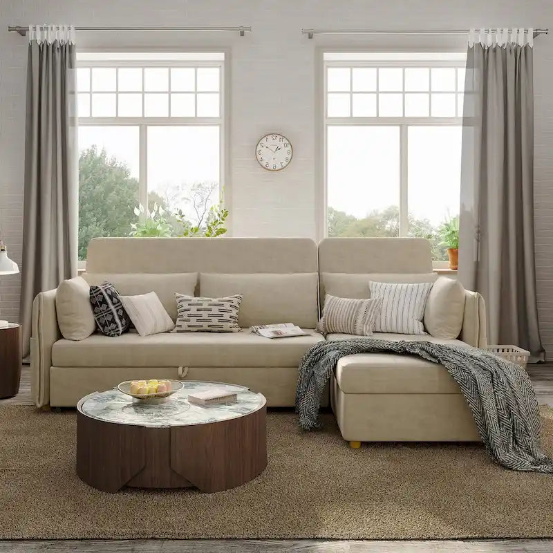 98.43  Modern Minimalist  L  Shape Sofa BedAnti-scratch and Water-proof, Solid Wood Frame