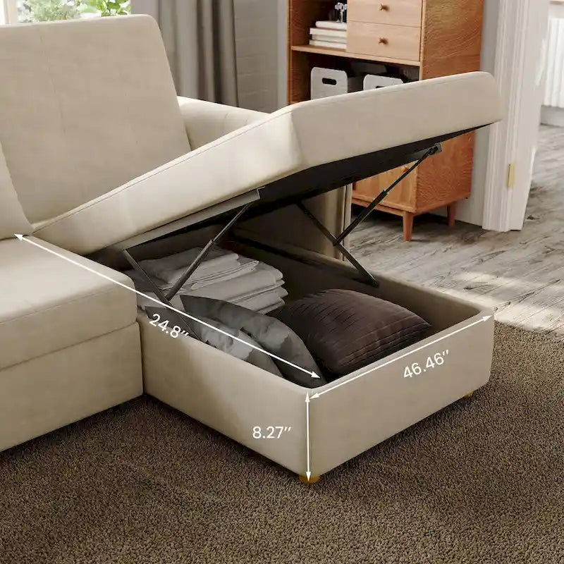 98.43  Modern Minimalist  L  Shape Sofa BedAnti-scratch and Water-proof, Solid Wood Frame