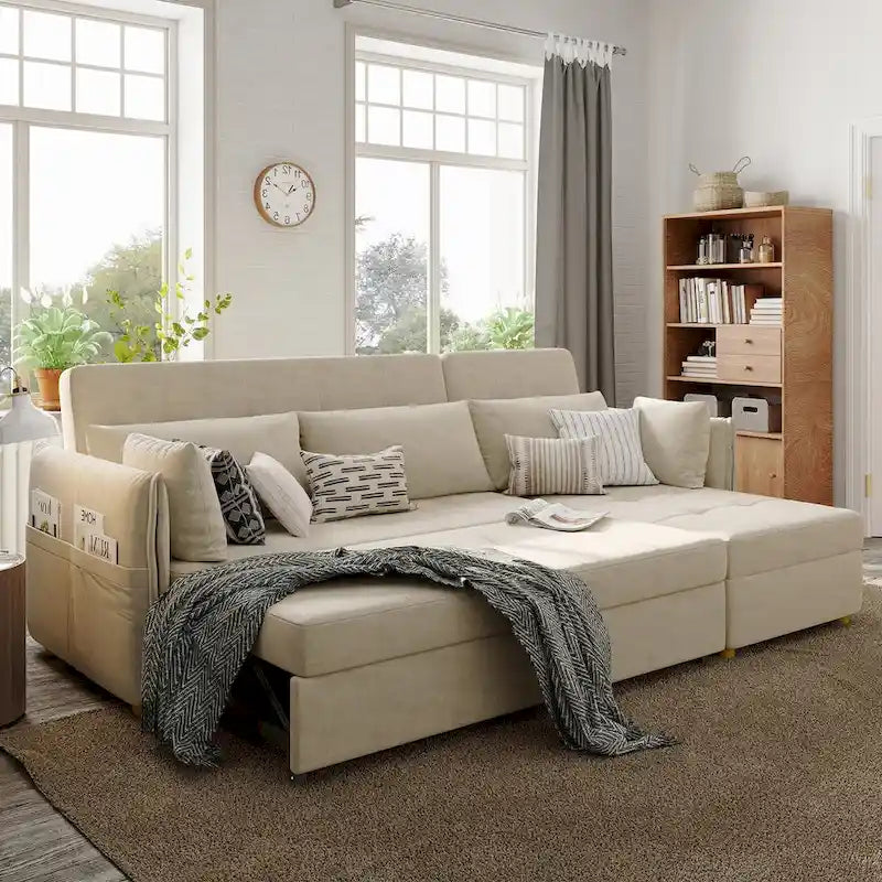 98.43  Modern Minimalist  L  Shape Sofa BedAnti-scratch and Water-proof, Solid Wood Frame